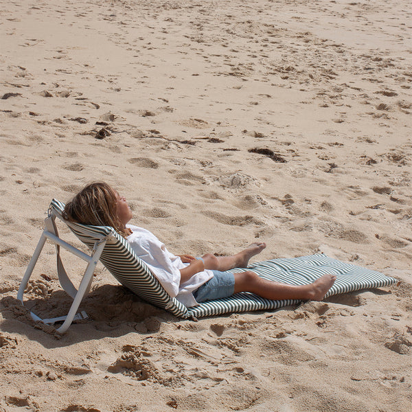 Reclining Beach Lounger - Olive Stripe