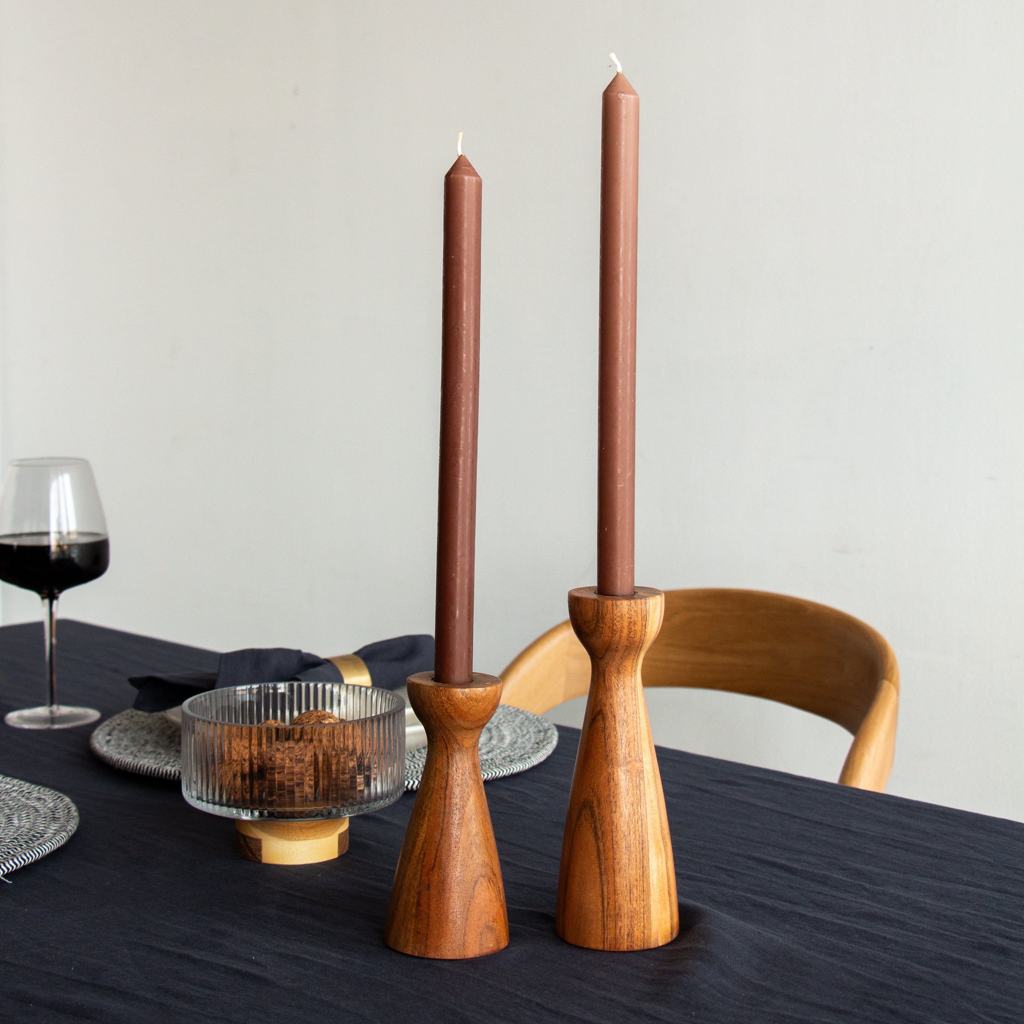 Tane Wood Candleholder  - Set of two