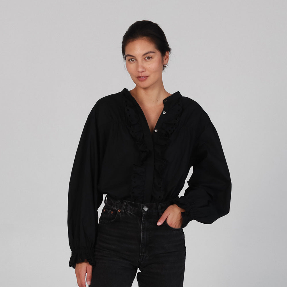 Tess Broderie Blouse - Black