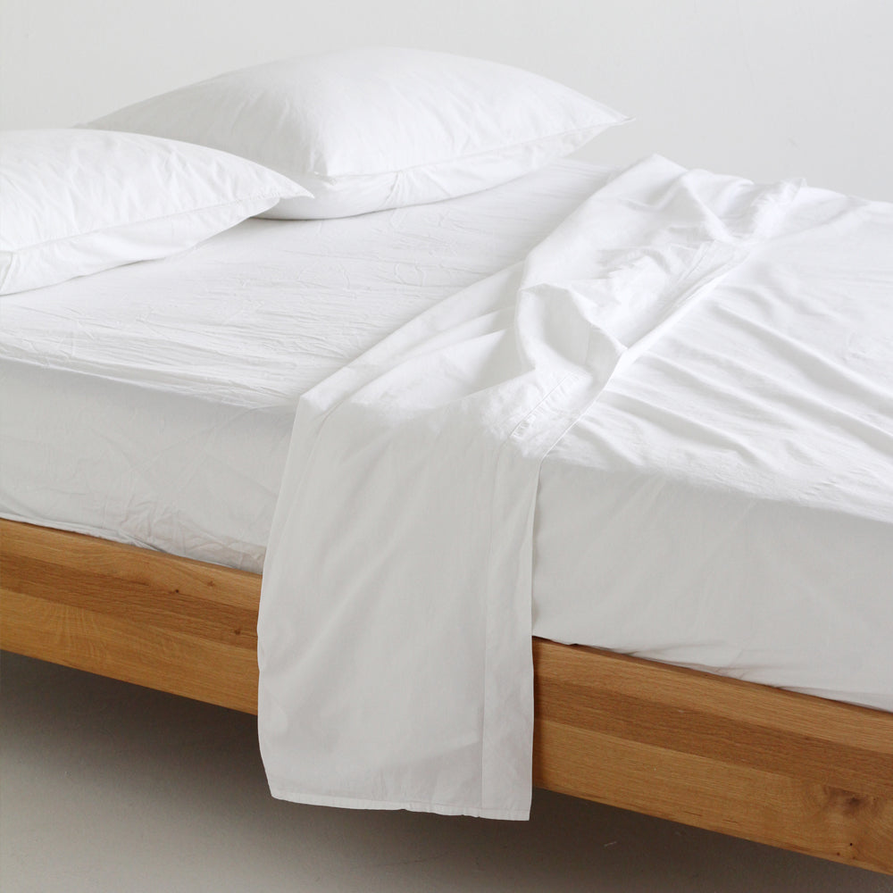Stonewash Cotton Fitted Sheet - White