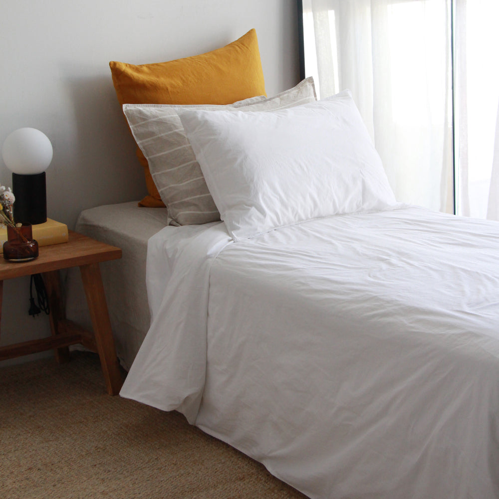 Stonewash Cotton Duvet Set - White, King Single