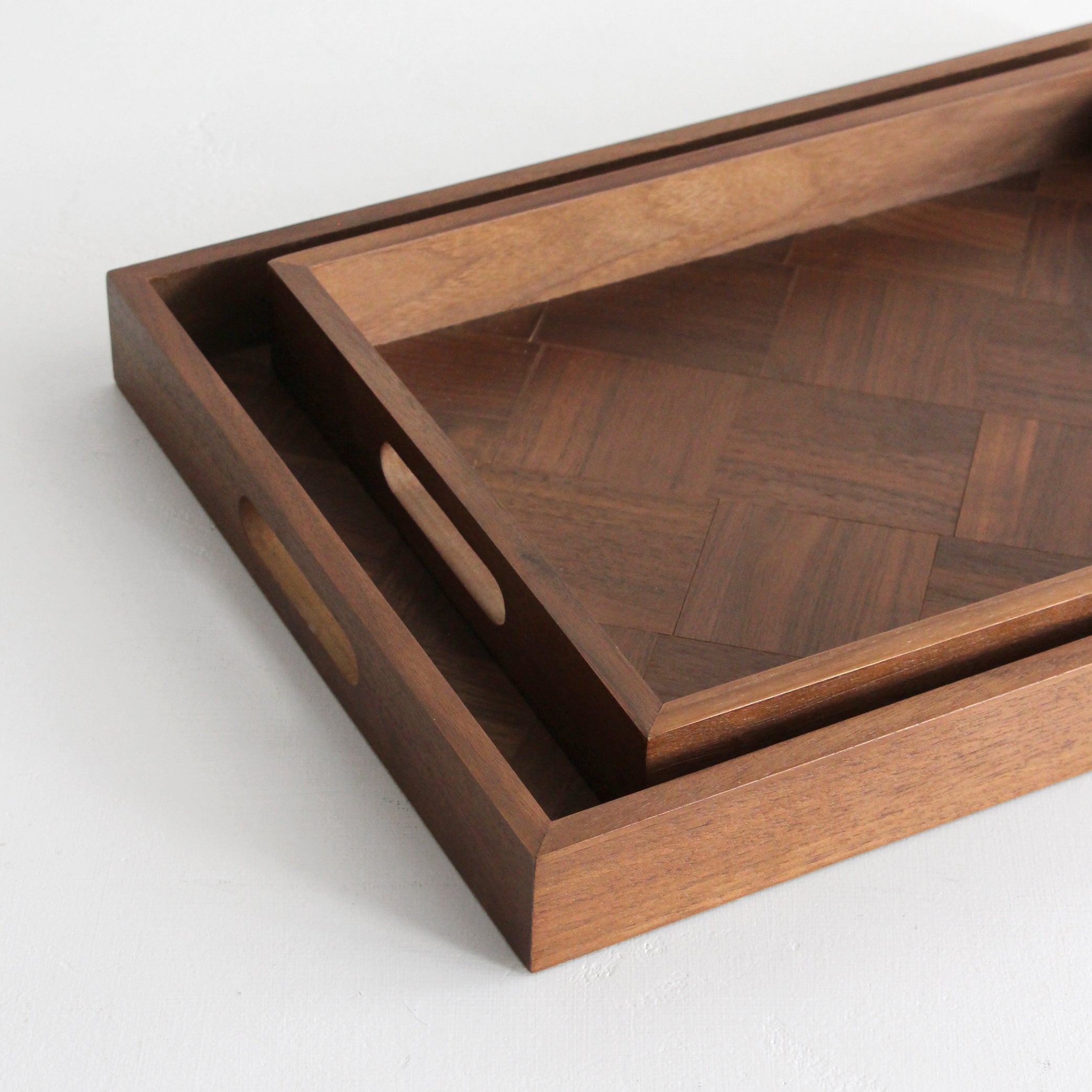 Parquetry Walnut Wood Tray - Large