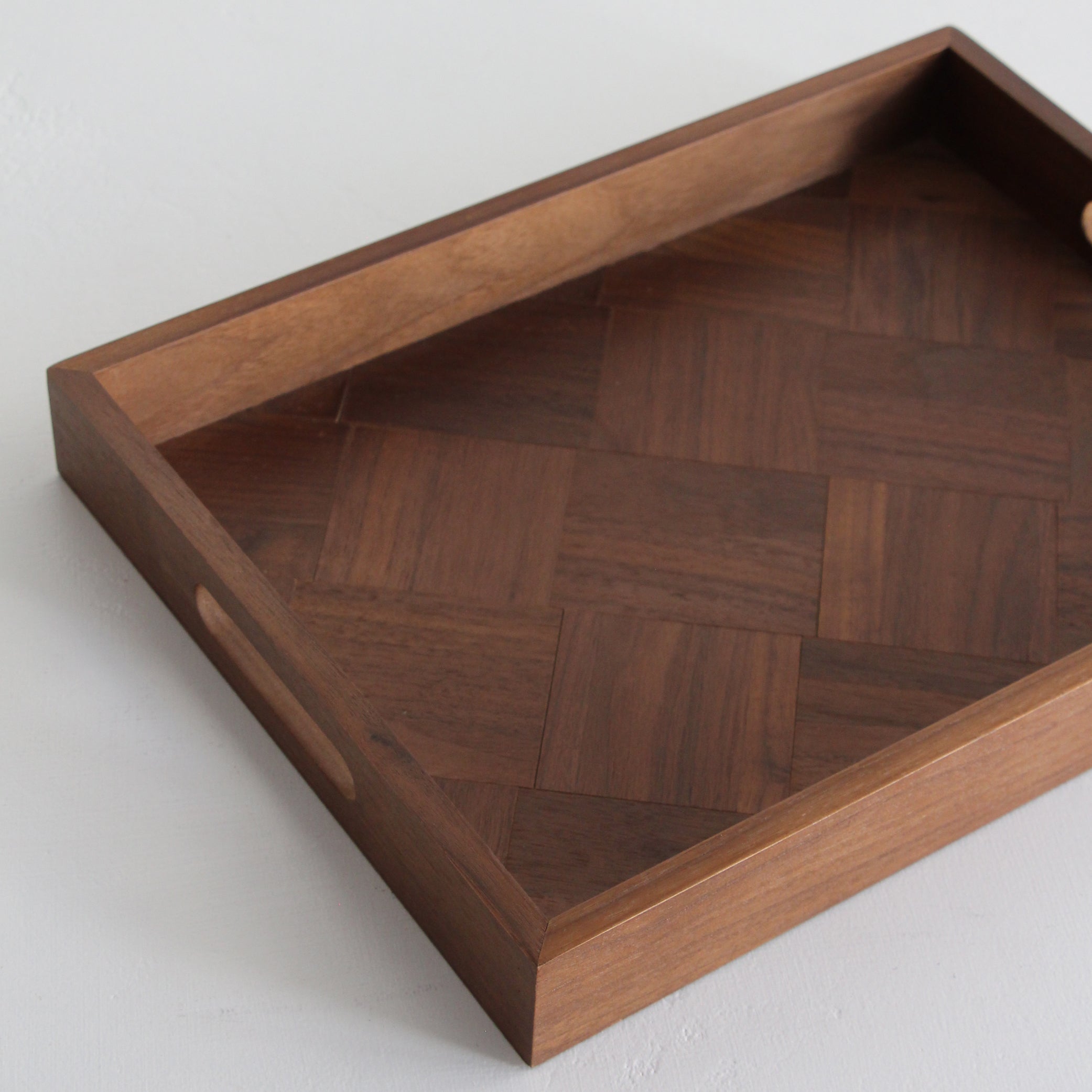 Parquetry Walnut Wood Tray - Medium