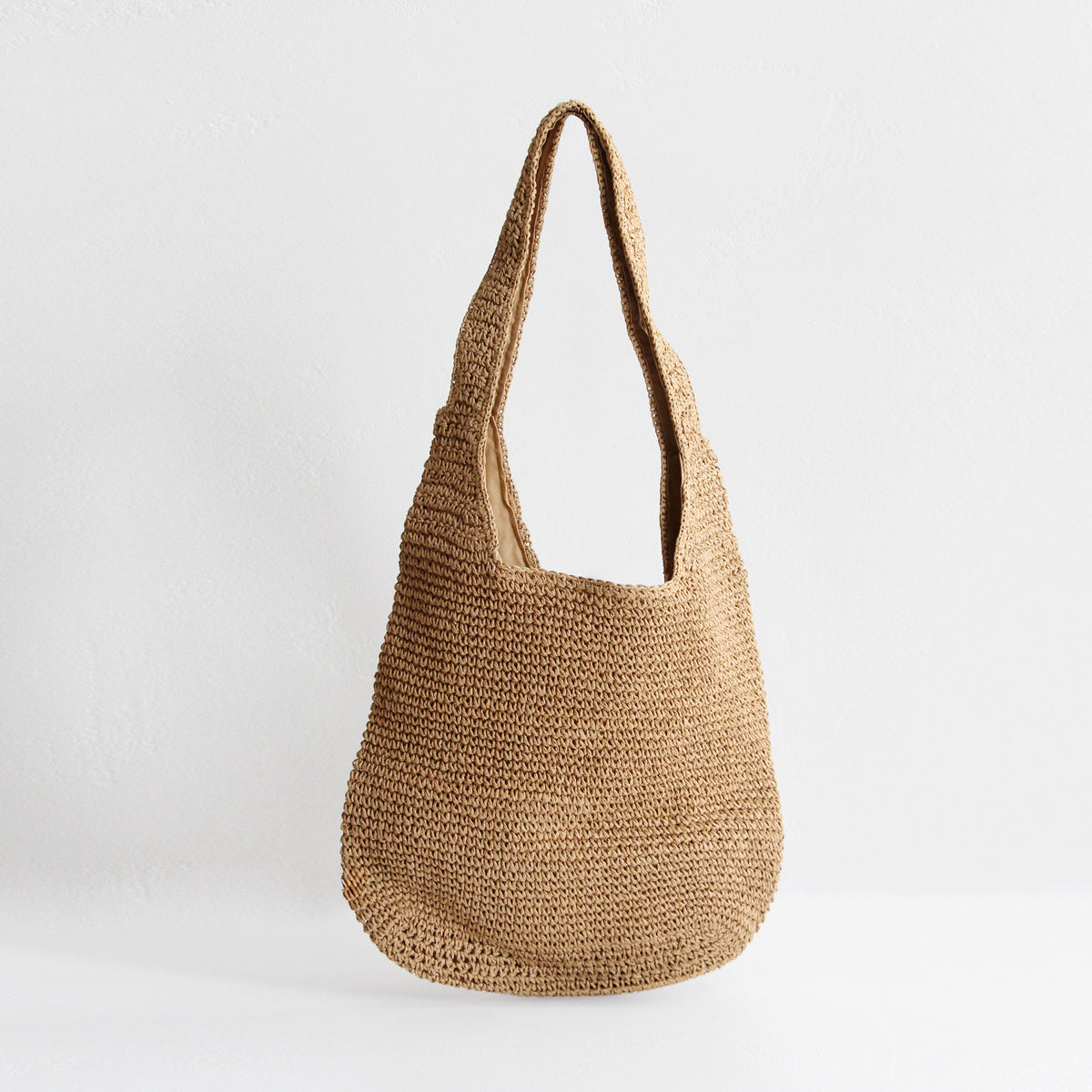 Woven Scoop Shoulder Bag - Brown