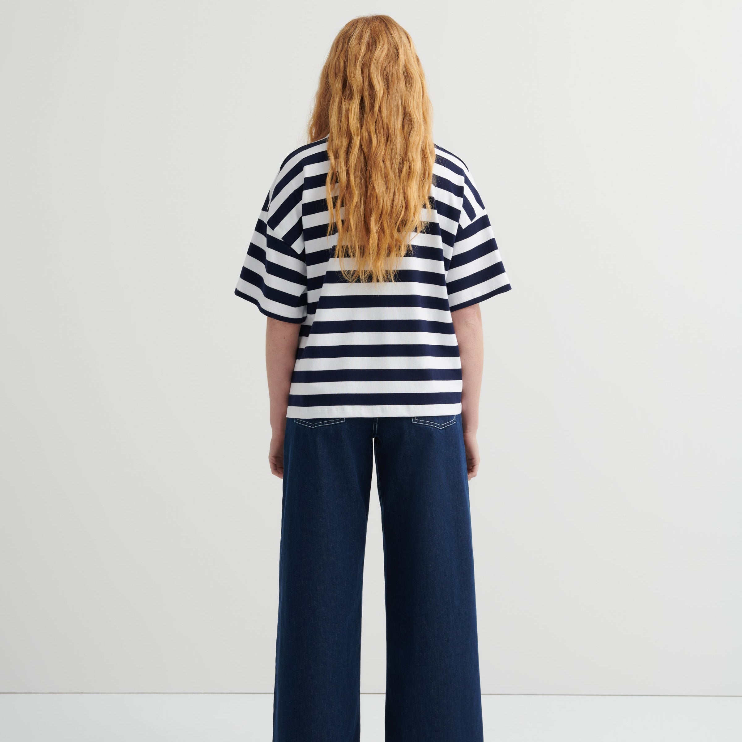 Oversized Boxy Tee - Navy White Stripe