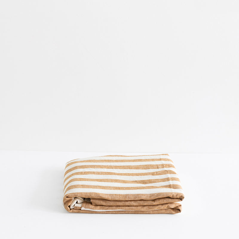 A&C Flax Linen Flat Sheet - Toffee Wide Stripe