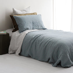 A&C Flax Linen Duvet Cover Set - Lake - King Single
