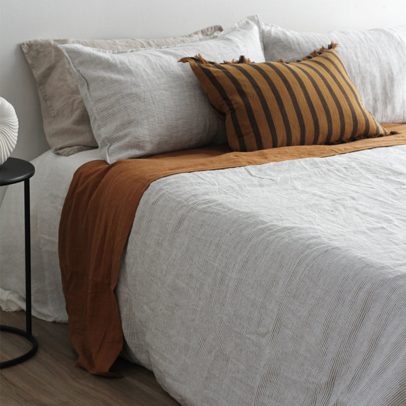 A&C Flax Linen Pillowcases - Pinstripe