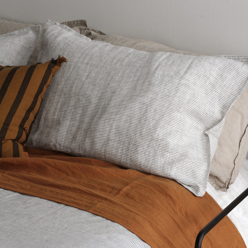 A&C Flax Linen Pillowcases - Pinstripe