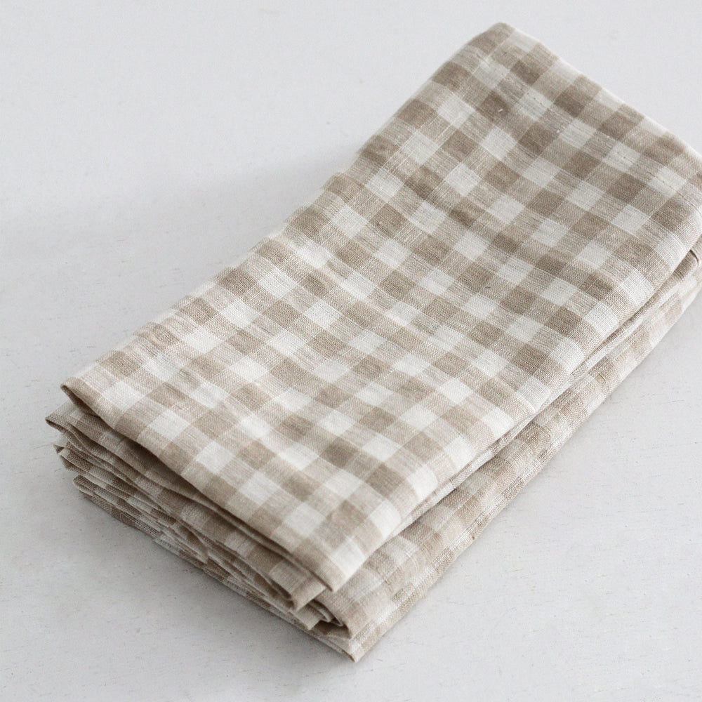 Linen Napkins Set of 4 - Natural Small Gingham