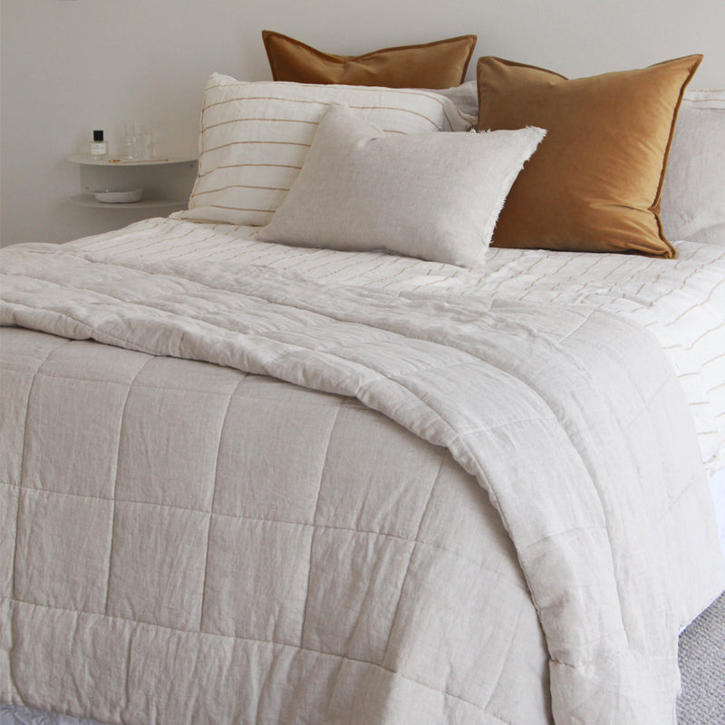 Linen Quilted Bedcover - Oatmeal