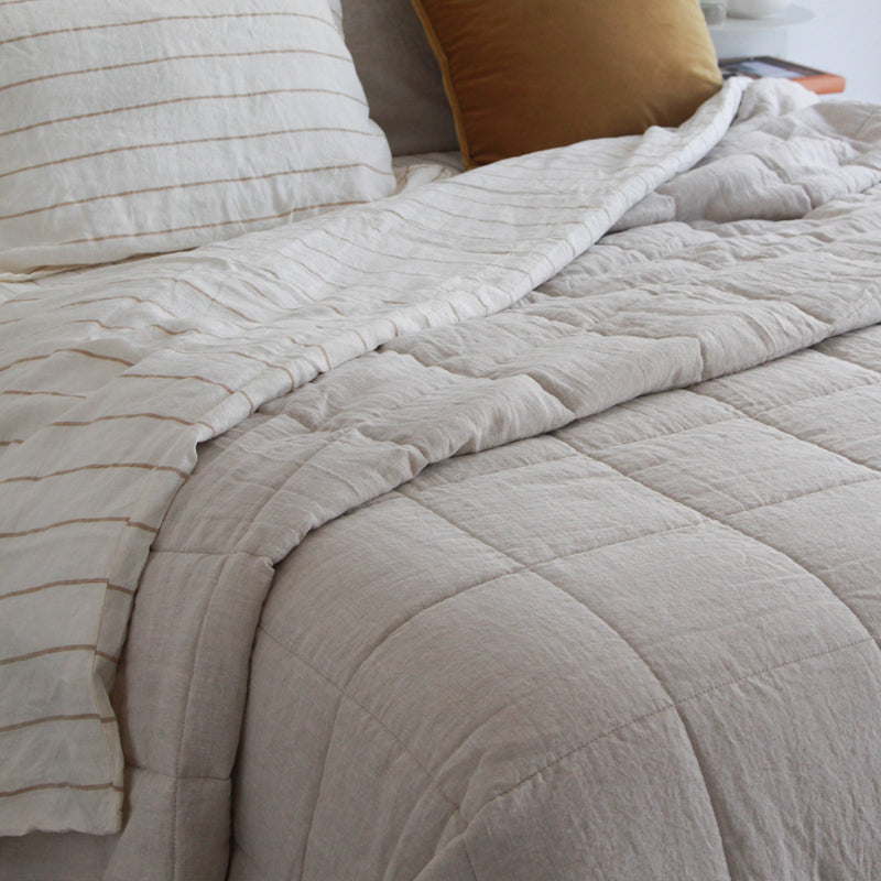 Linen Quilted Bedcover - Oatmeal