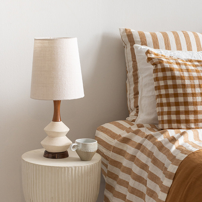Athena Table Lamp - White Speckled / Vanilla Hessian, Small