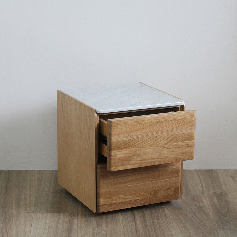 Carter Oak Bedside Table- Marble top