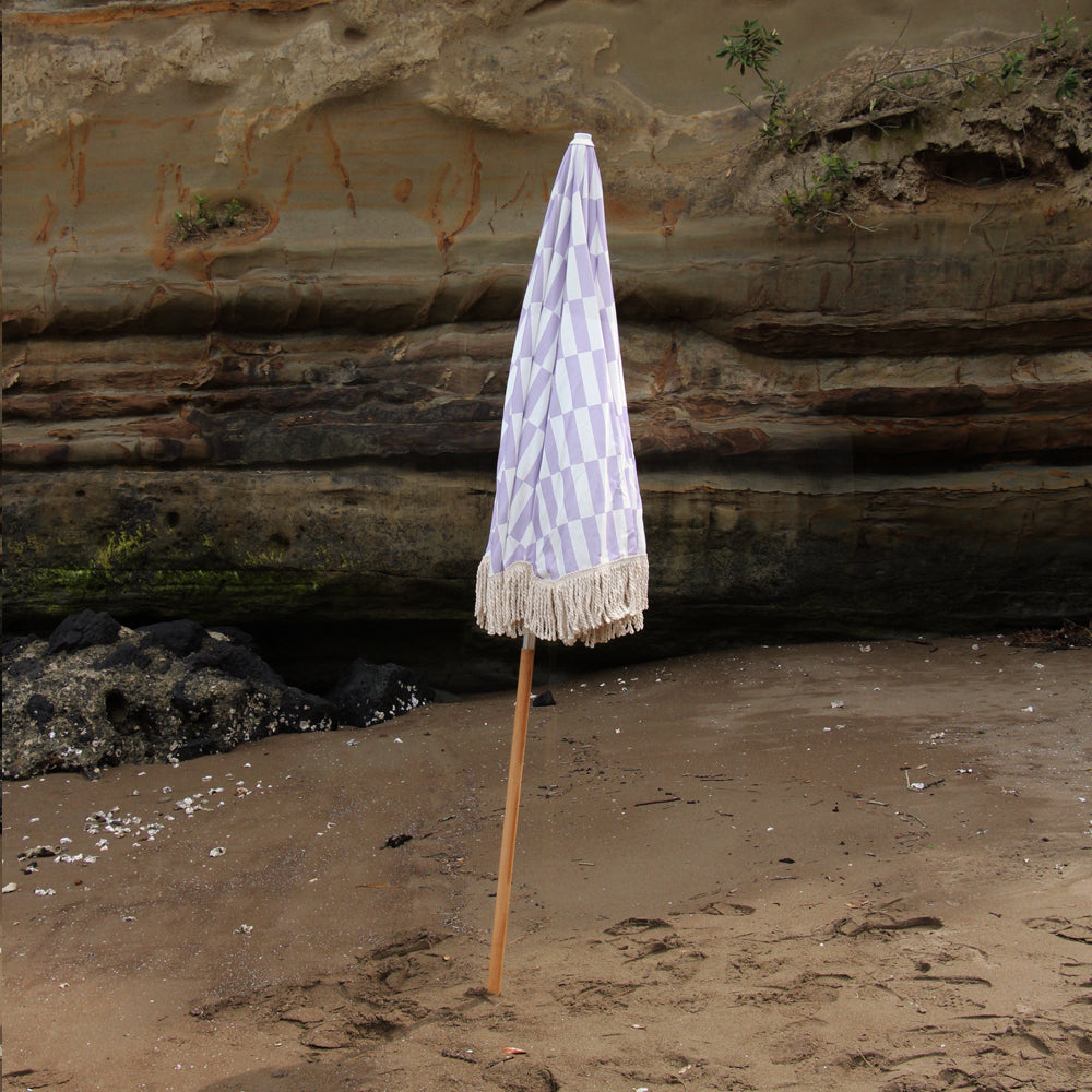 Checker Beach Umbrella - Orchid