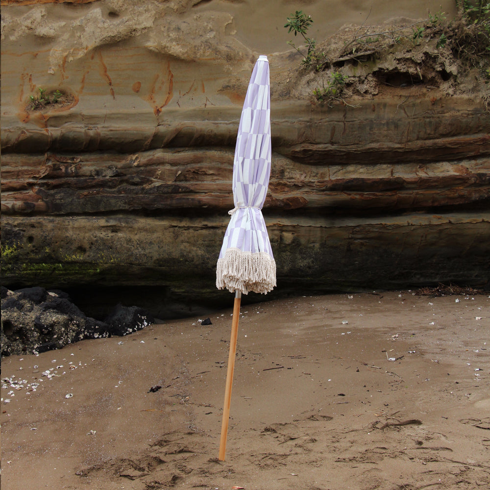 Checker Beach Umbrella - Orchid