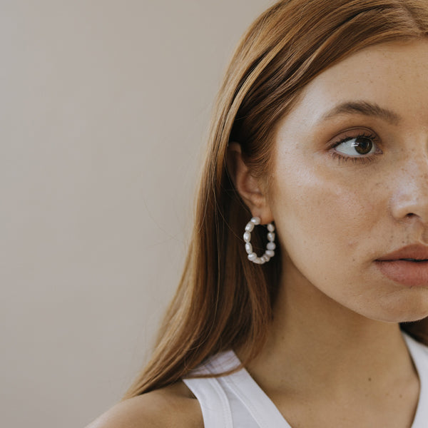 Freshwater Pearl Hoop Earrings - Large