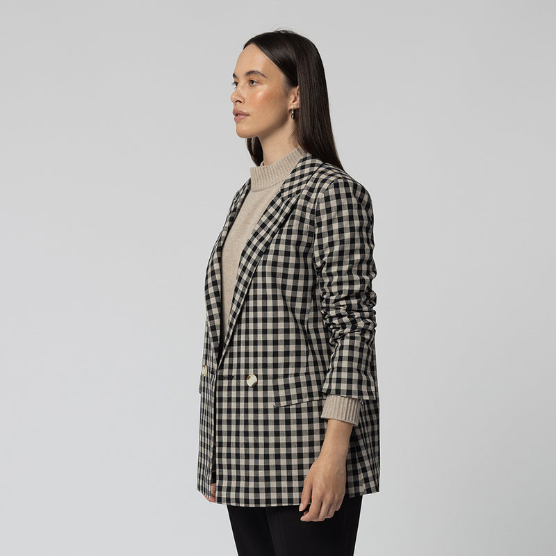 Isla Gingham Blazer - Black & Natural