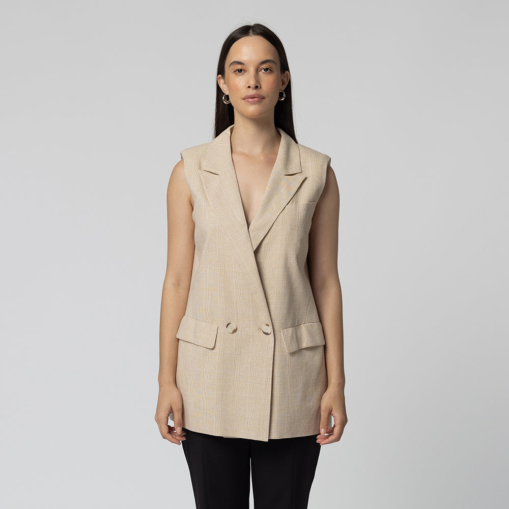 Isla Plaid Waistcoat - Tan