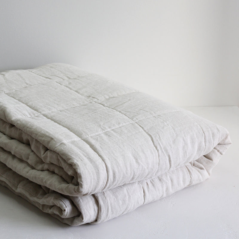 Linen Quilted Bedcover - Oatmeal