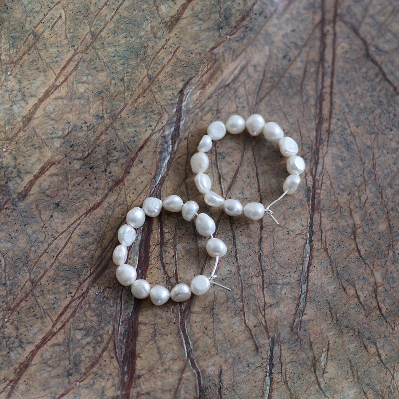 Freshwater Pearl Hoop Earrings - Large