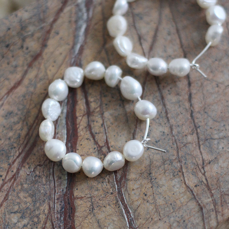 Freshwater Pearl Hoop Earrings - Large