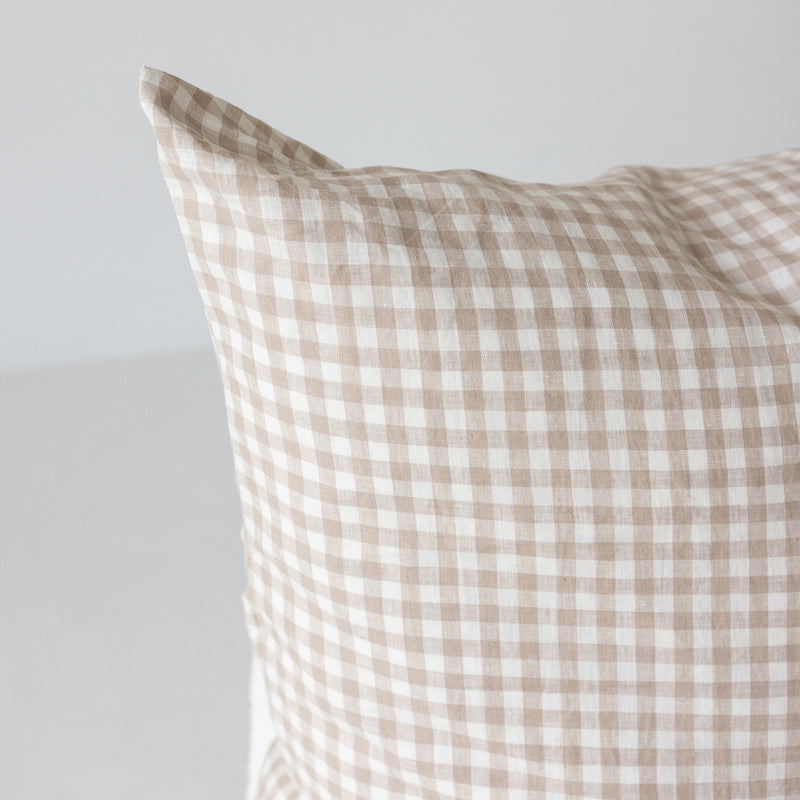 A&C Flax Linen Euro Pillowcase - Natural Small Gingham