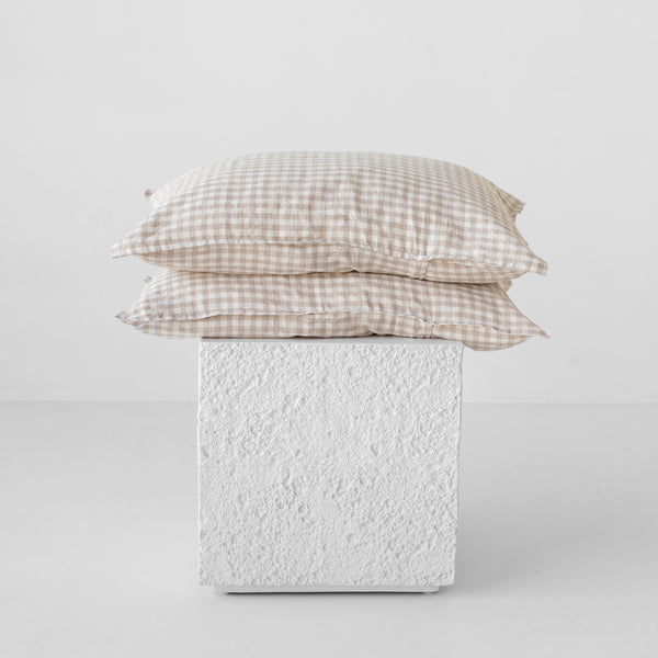 A&C Flax Linen Pillowcases - Natural Small Gingham