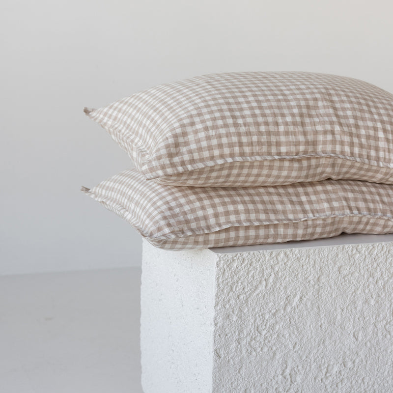 Linen Pillowcases - Natural Gingham