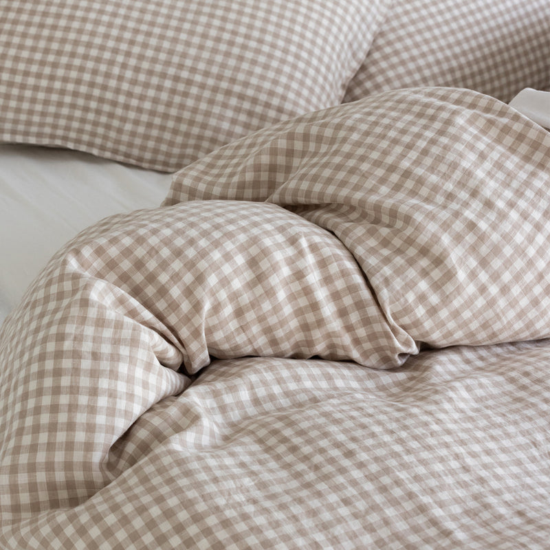 A&C Flax Linen Duvet Cover - Natural Small Gingham