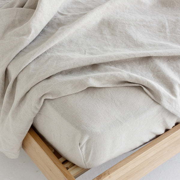 A&C Flax Linen Fitted Sheet - Oatmeal