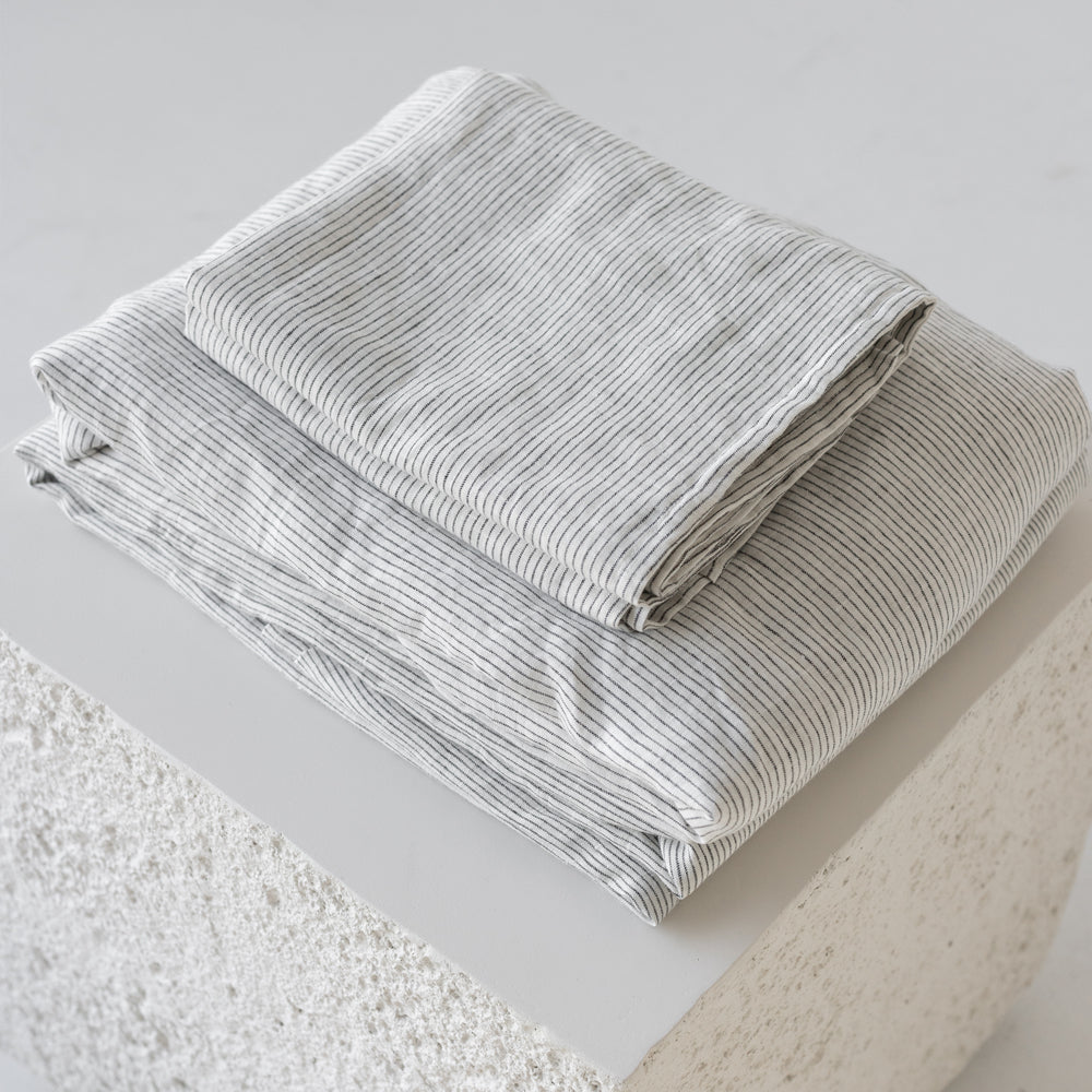 European Linen Fitted Sheet - Pinstripe