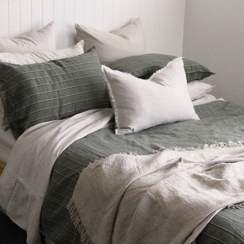 A&C Linen Duvet Cover - Rosemary Dual Stripe