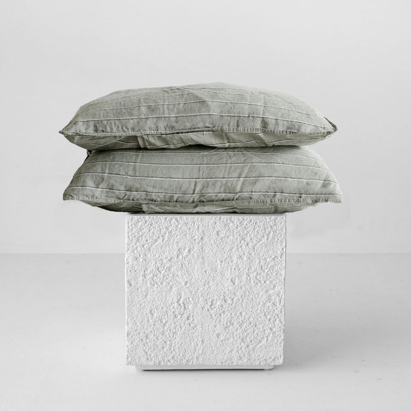 A&C Flax Linen Pillowcases - Rosemary Dual Stripe