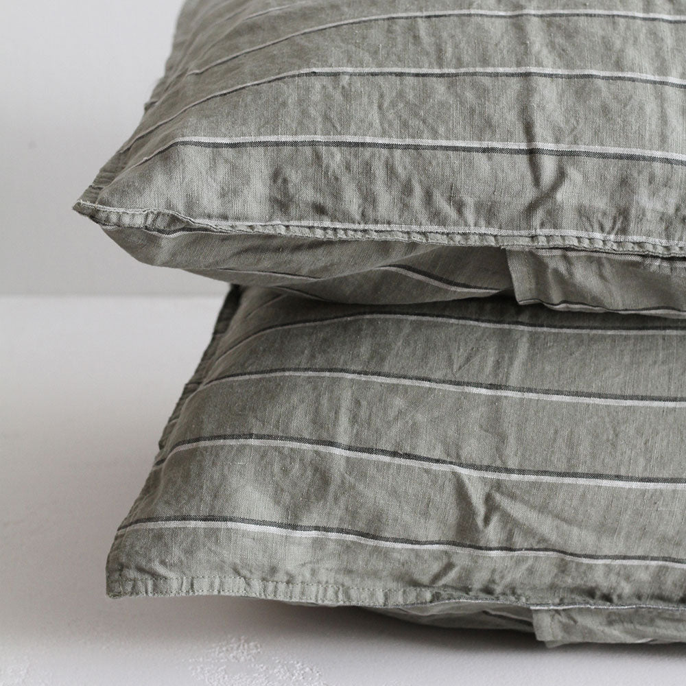 Linen Pillowcases - Rosemary Dual Stripe