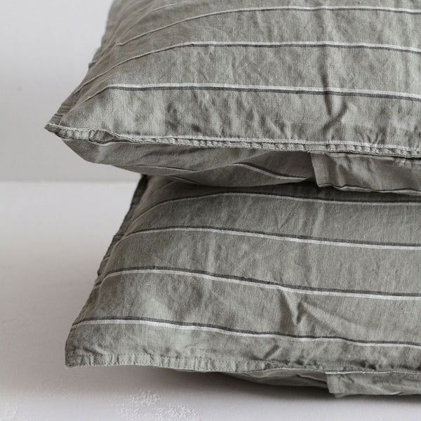 A&C Flax Linen Pillowcases - Rosemary Dual Stripe