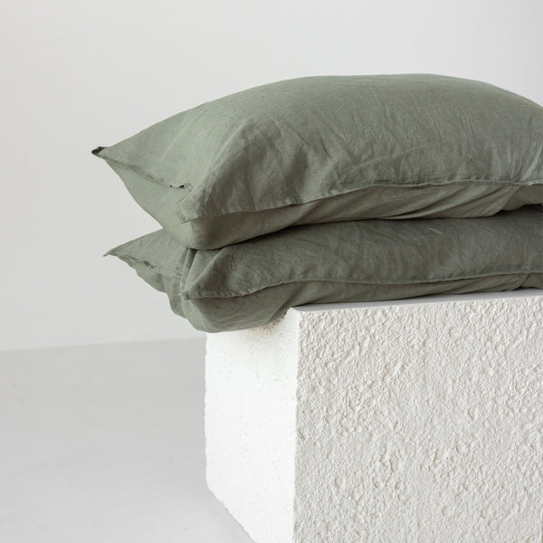 A&C Flax Linen Pillowcases - Rosemary