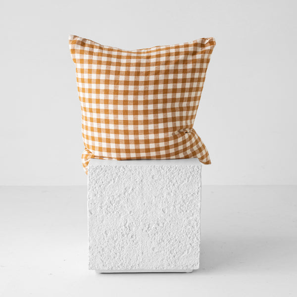A&C Flax Linen Euro Pillowcase - Toffee Large Gingham